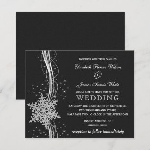 Budget Black Silver Snowflakes trouwuitnodigingen