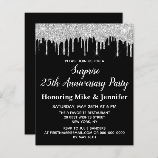 Budget Black & Silver Surprise Jubileum Invite (Voorkant / Achterkant)