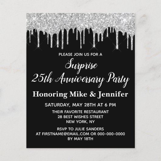 Budget Black & Silver Surprise Jubileum Invite (Voorkant)