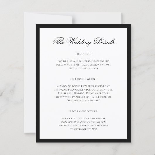 BUDGET Black-Stropdas huwelijksuitnodiging met det (Achterkant)