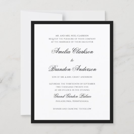 BUDGET Black-Stropdas huwelijksuitnodiging met det (Voorkant)