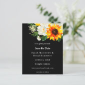 Budget Black Sunflower & Whi Floral Save the Date (Staand voorkant)