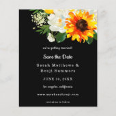 Budget Black Sunflower & Whi Floral Save the Date (Voorkant)