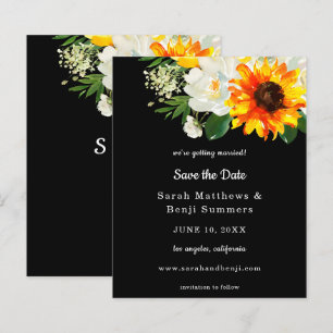 Budget Black Sunflower & Whi Floral Save the Date