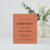 Budget Black Text Terracotta Evening Party nodigt (Staand voorkant)