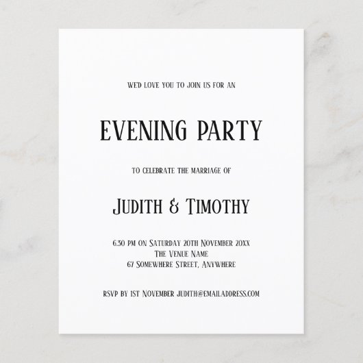 Budget Black Text White Evening Party nodigt uit (Voorkant)
