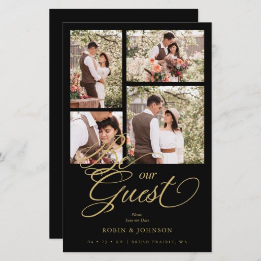 Budget Black Trendy Collage 4 Photos Luxury Script (Voorkant / Achterkant)