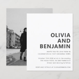 Budget Black White Bold Photo Weduwen Uitnodiging