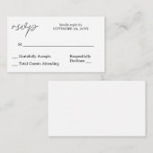 Budget Black & White Calligraphy 3 RSVP no Meal Informatiekaartje (Voorkant / Achterkant)