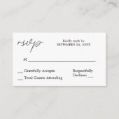 Budget Black & White Calligraphy 3 RSVP no Meal Informatiekaartje (Voorkant)