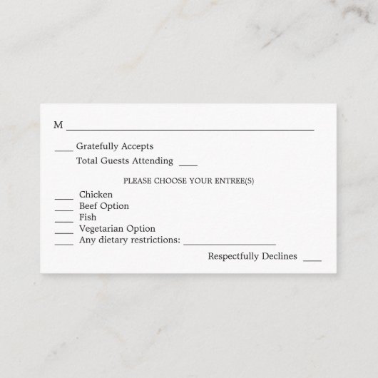 Budget Black & White Calligraphy 4 met Meal RSVP Informatiekaartje (Achterkant)