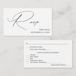 Budget Black & White Calligraphy 4 met Meal RSVP Informatiekaartje