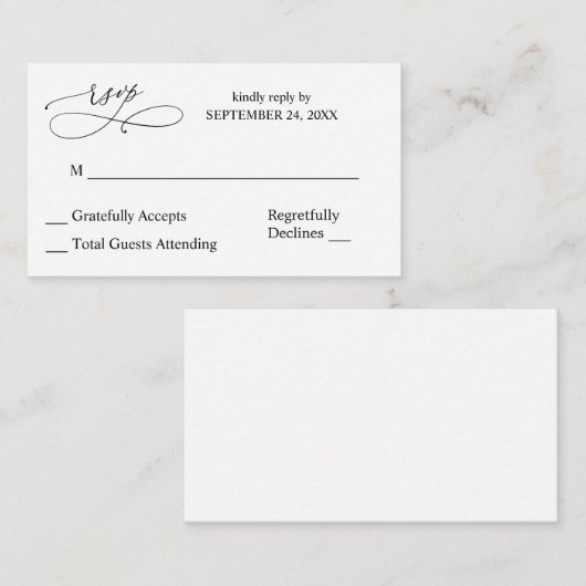 Budget Black & White Calligraphy 7 RSVP no Meal Informatiekaartje (Voorkant / Achterkant)