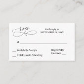 Budget Black & White Calligraphy 7 RSVP no Meal Informatiekaartje (Voorkant)