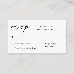 Budget Black & White Calligraphy 8 RSVP no Meal Informatiekaartje