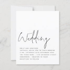 BUDGET Black White Elegant Script Weddenschap Invi