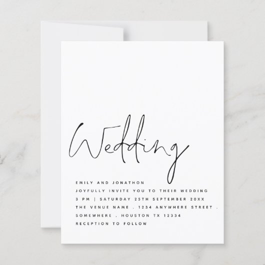 BUDGET Black White Elegant Script Weddenschap Invi (Voorkant)