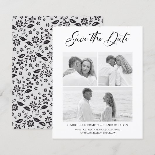 Budget Black White Floral 2 Foto's Trendy Collage (Voorkant / Achterkant)