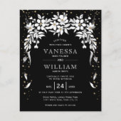 BUDGET Black, white floral bruiloft uitnodiging (Voorkant)
