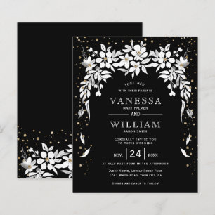BUDGET Black, white floral bruiloft uitnodiging