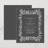 Budget Black White Floral Line Art Wedding Invite (Voorkant / Achterkant)