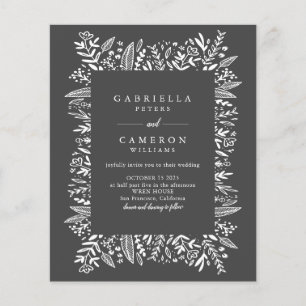 Budget Black White Floral Line Art Wedding Invite