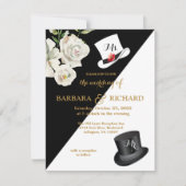 Budget Black & White Floral Wedding Kaart (Voorkant)