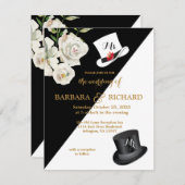 Budget Black & White Floral Wedding Kaart (Voorkant / Achterkant)