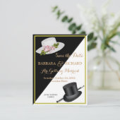 Budget Black & White Floral Wedding Save Date Aankondiging (Staand voorkant)