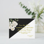 Budget Black & White Floral Wedding Save Date Kaart (Staand voorkant)