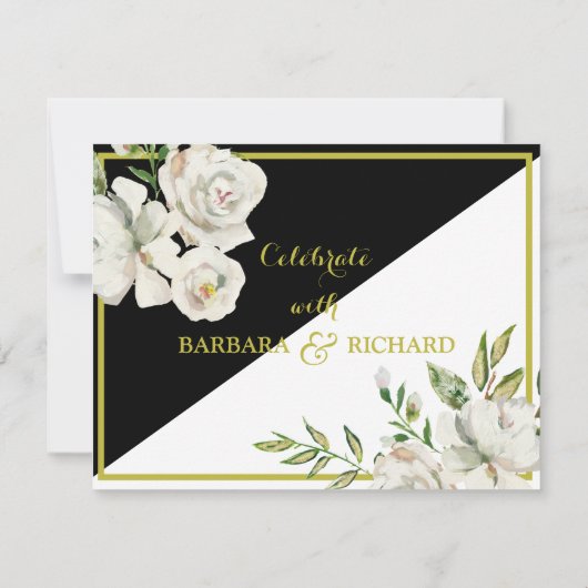 Budget Black & White Floral Wedding Save Date Kaart (Achterkant)