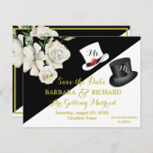 Budget Black & White Floral Wedding Save Date Kaart (Voorkant / Achterkant)