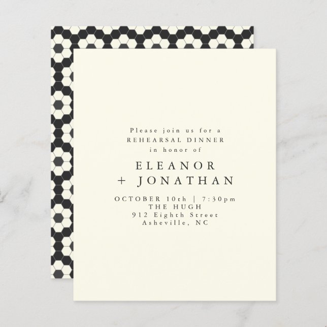 Budget Black White Geometric Rehearsal Dinner (Voorkant / Achterkant)