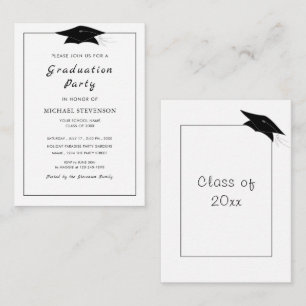 Budget Black White Graduation Party Invitation Pet Notitiekaartje