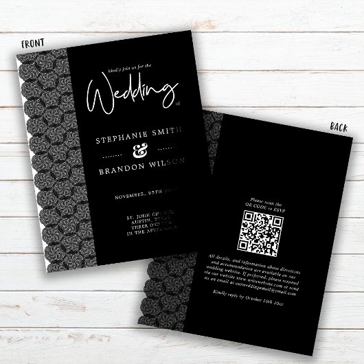 Budget Black & White Lace Wedding Invitation Flyer