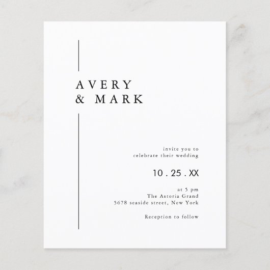 Budget Black White Minimalist Wedding Invitation (Voorkant)
