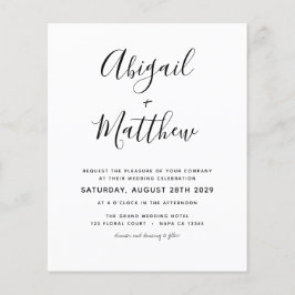 Budget Black White Minimalist Wedding Invitation