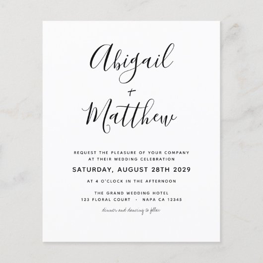 Budget Black White Minimalist Wedding Invitation (Voorkant)