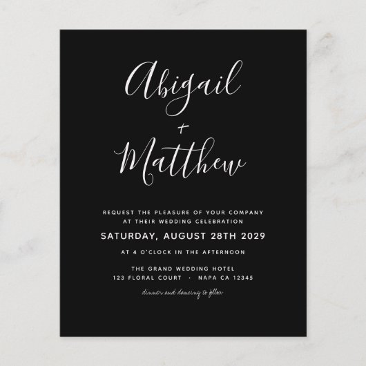 Budget Black White Minimalist Wedding Invitation (Voorkant)