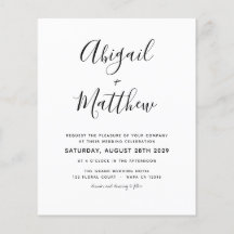 Budget Black White Minimalist Wedding Invitation