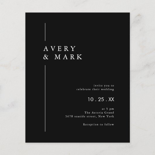 Budget Black White Minimalist Wedding Invitation Flyer (Voorkant)