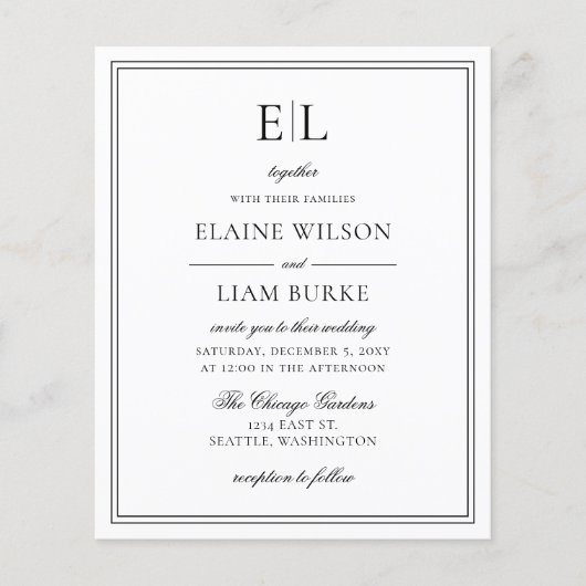 Budget Black White Monogram Weddenschap (Voorkant)