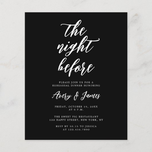 Budget Black White Naight before Rehearsal Dinner Flyer (Voorkant)