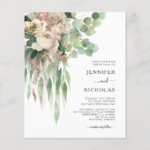 Budget Black & White Peonies Wedding Invitation Flyer (Voorkant)