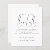 Budget Black White Script 30th Birthday Invitation (Voorkant / Achterkant)