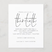 Budget Black White Script 30th Birthday Invitation (Voorkant)