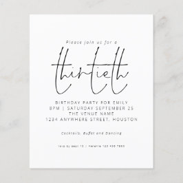 Budget Black White Script 30th Birthday Invitation