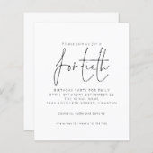 Budget Black White Script 40th Birthday Invitation (Voorkant / Achterkant)