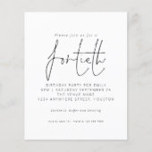 Budget Black White Script 40th Birthday Invitation (Voorkant)