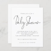 Budget Black White Script Baby shower Invitation (Voorkant / Achterkant)